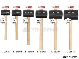 Киянка резиновая 340 г, деревянная рукоятка, черная резина