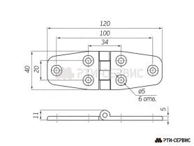 Петля накладная листовая 120х40 (Ø5 6 отверстий) металлическая