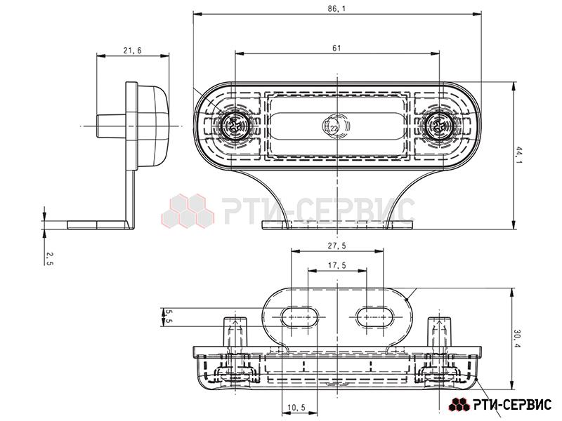 Фонарь габаритный с кронштейном 3-ех диодный, красный - фото 1